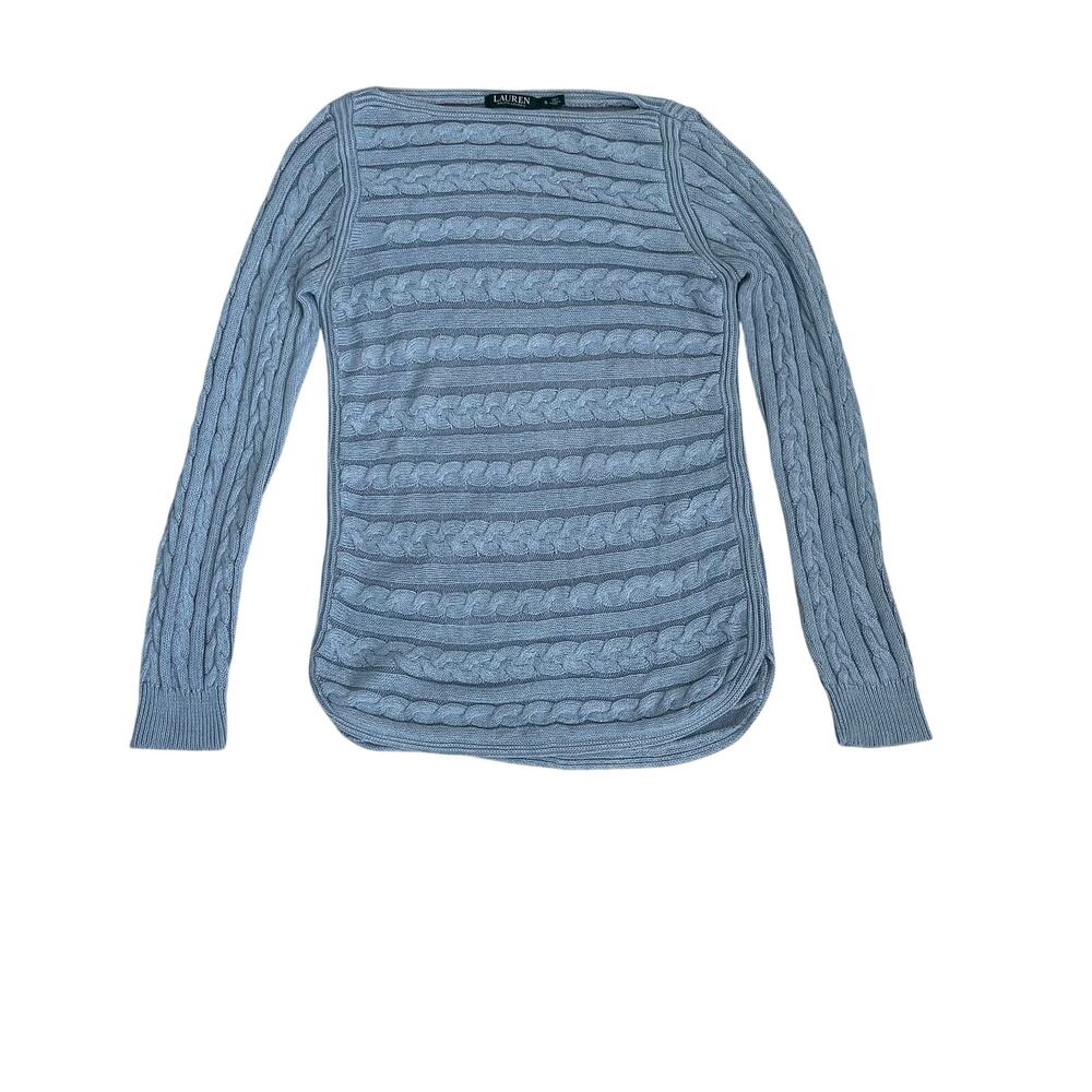 Lauren Ralph Lauren Cable Knit Sweater S Small Blue Pullover Preppy-Old Money